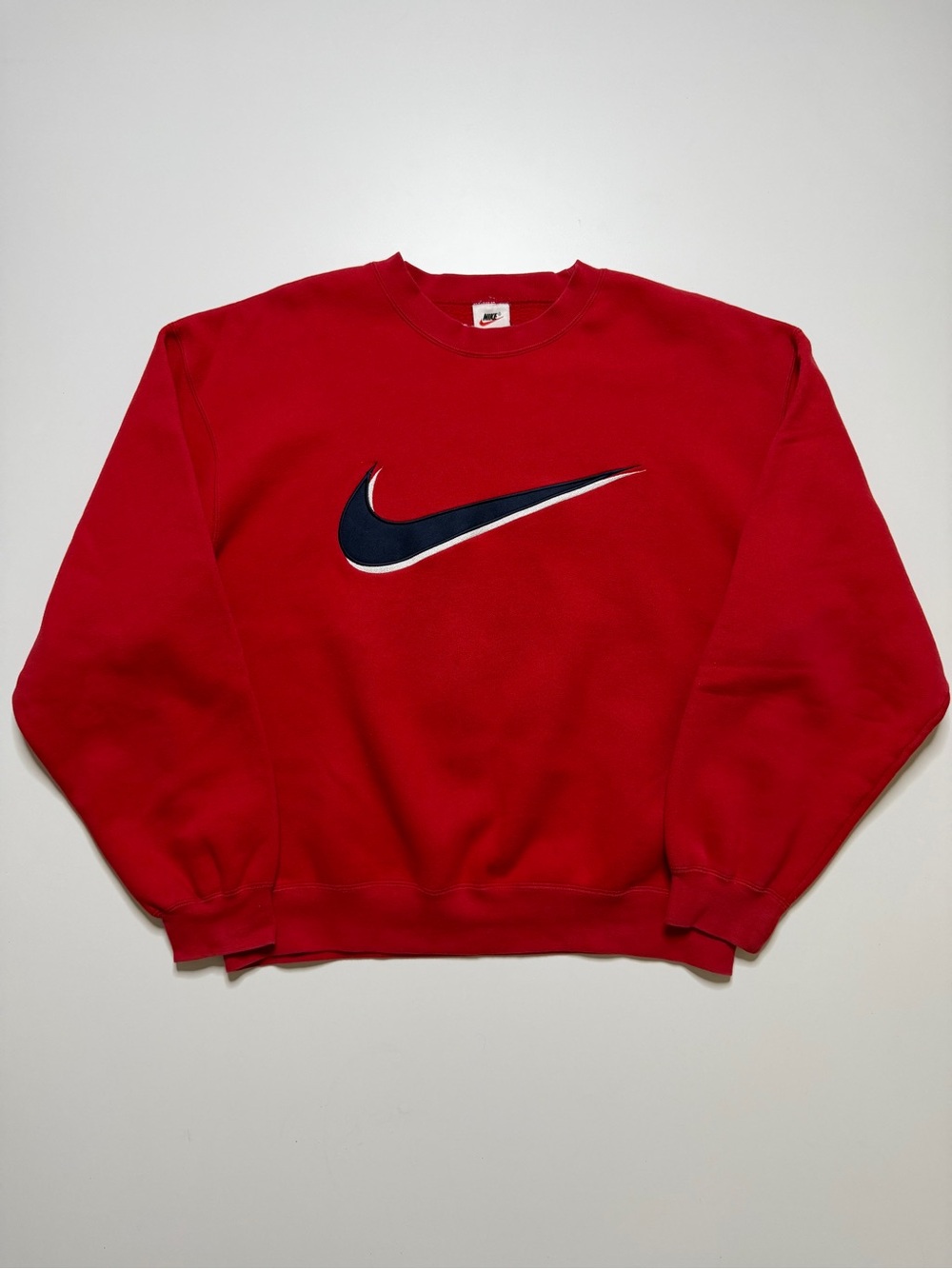 Vintage Nike Big Swoosh Long Sleeve Crewneck Sweatshirt Mens Medium Red 90s